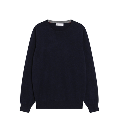 MAYFEYR - Brunello Cucinelli - Navy Blue Cashmere Crewneck Sweater With Contrast Trim - M2200100WSCW425