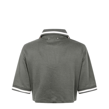 Green Short Sleeves Polo Collar Cropped Top