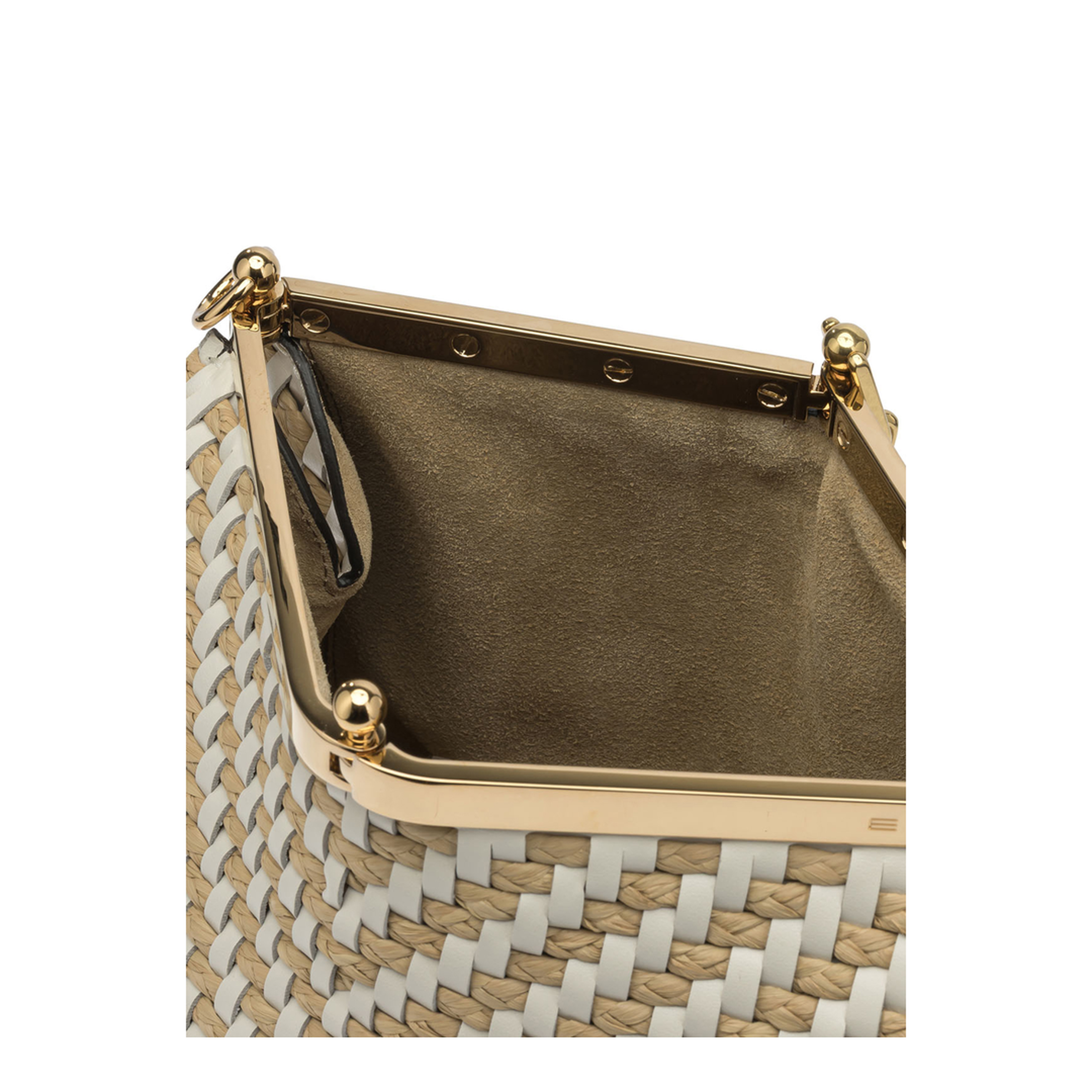 Vela Medium Woven Leather and Raffia Shoulder Bag - White