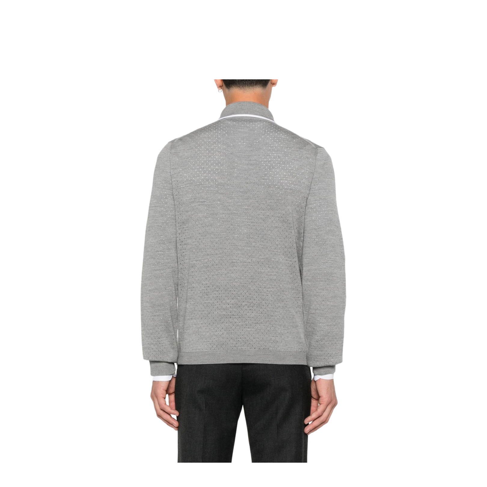Fine Wool Knit Polo Shirt with Intarsia