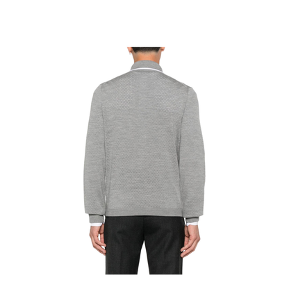 Fine Wool Knit Polo Shirt with Intarsia