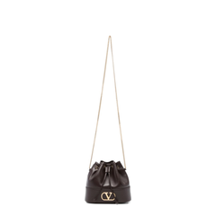 VLogo Signature Mini Lambskin Bucket Bag - Brown
