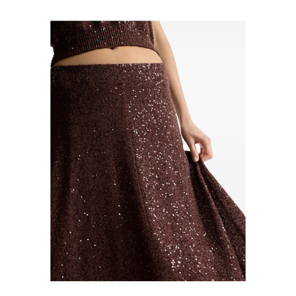 Mid Length A Line Skirt - Brown