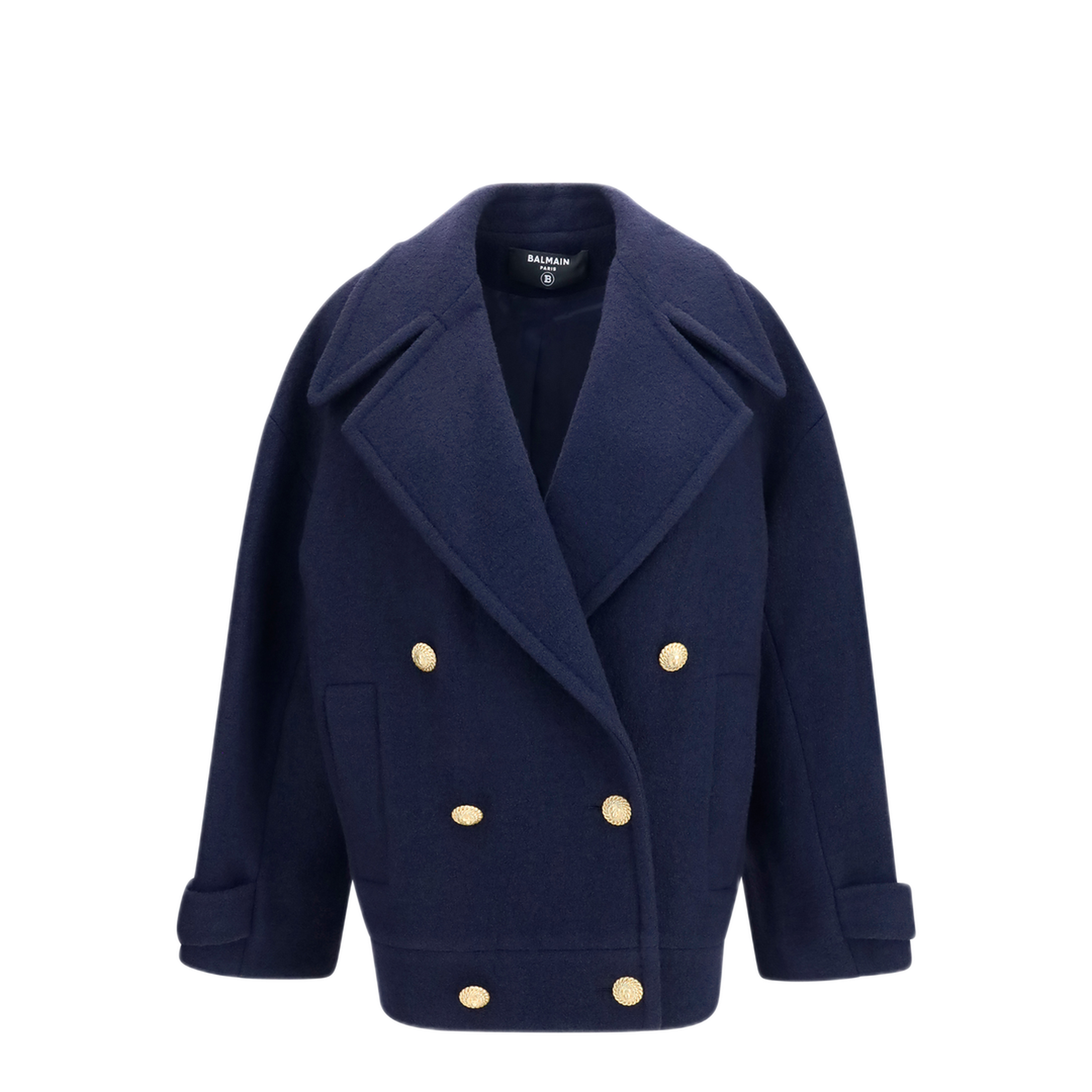 MAYFEYR - Balmain - Double Breasted Wool Coat With Buttons - HF1UA205WC706UC