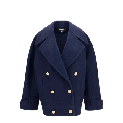 MAYFEYR - Balmain - Double Breasted Wool Coat With Buttons - HF1UA205WC706UC