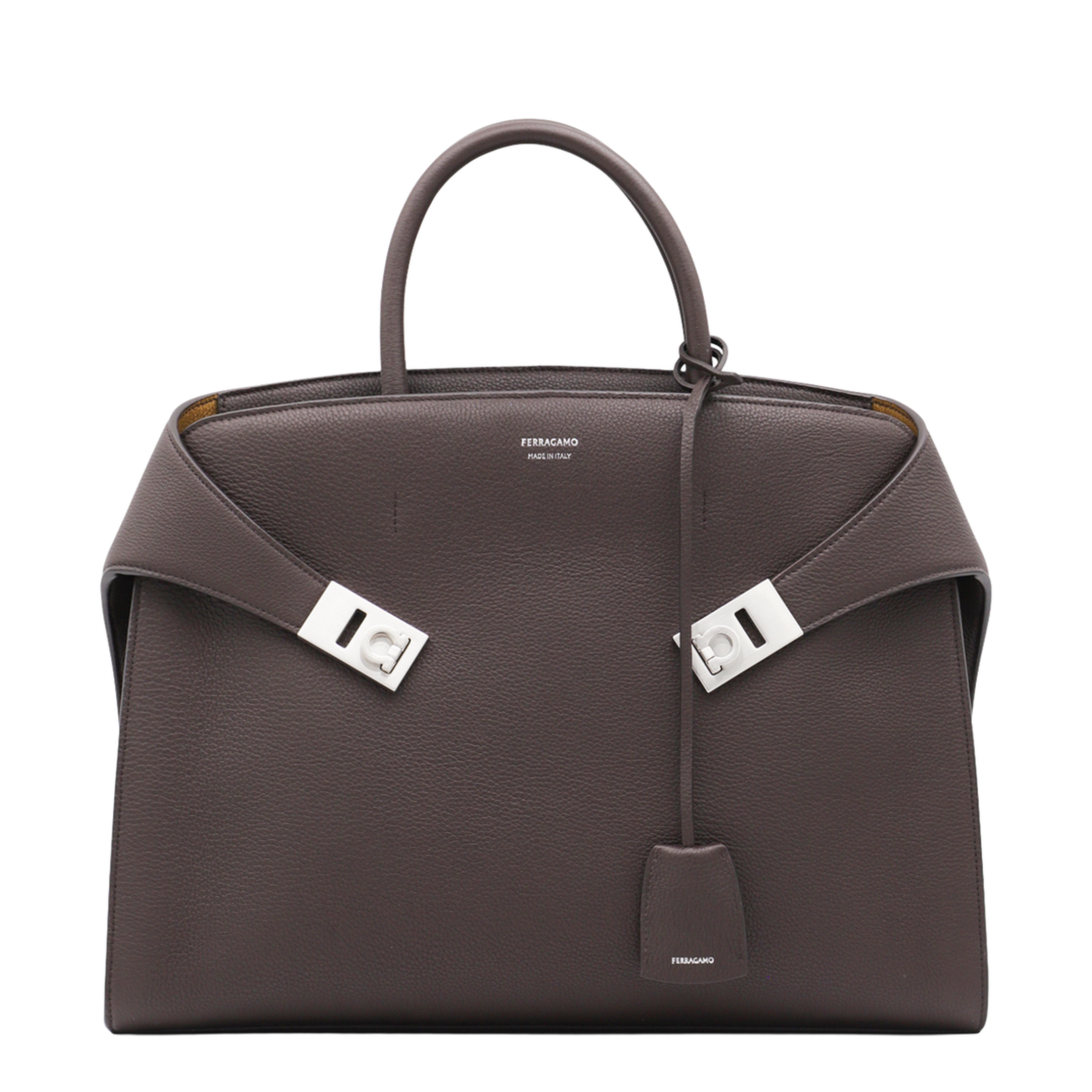 Dark Brown Leather Hug Top Handle Bag