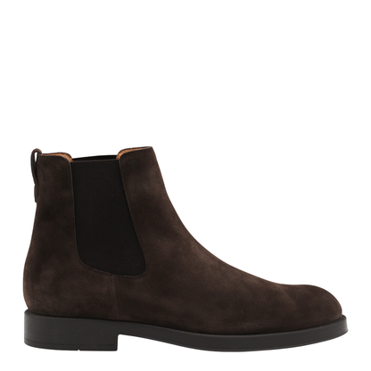 Coffee Brown Elasticated Side Panels Low Stacked Heel Round Toe
