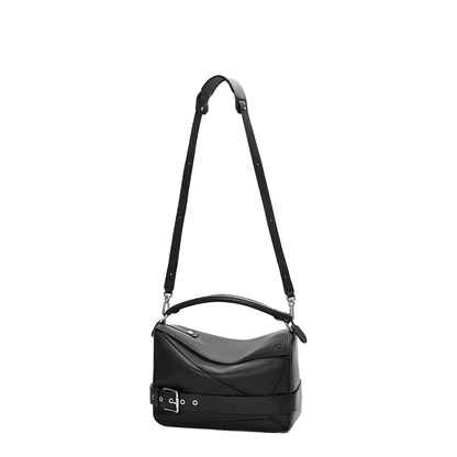Large Puzzle Biker Bag in Shiny Calfskin Black