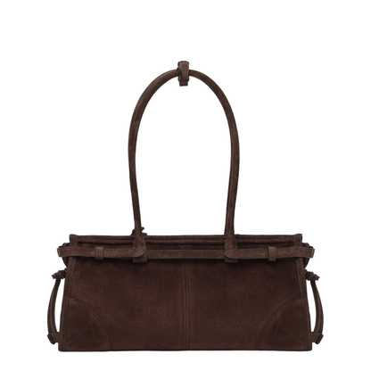 MAYFEYR - Prada - Bonnie Medium Suede Leather Handbag In Moro - 1BA426MOM2C4SF0003