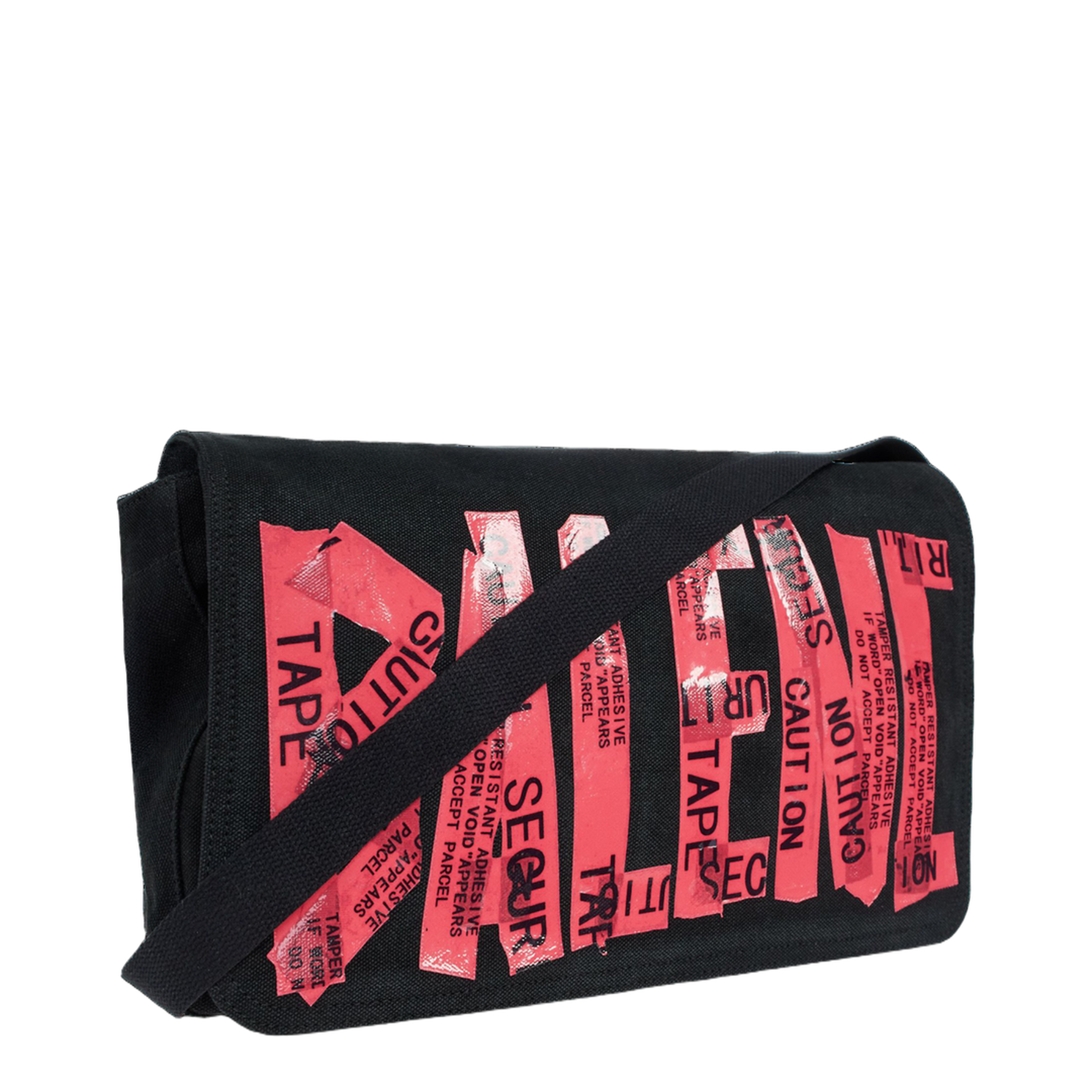 Tape Type Flap Messenger Bag Small in Black/red