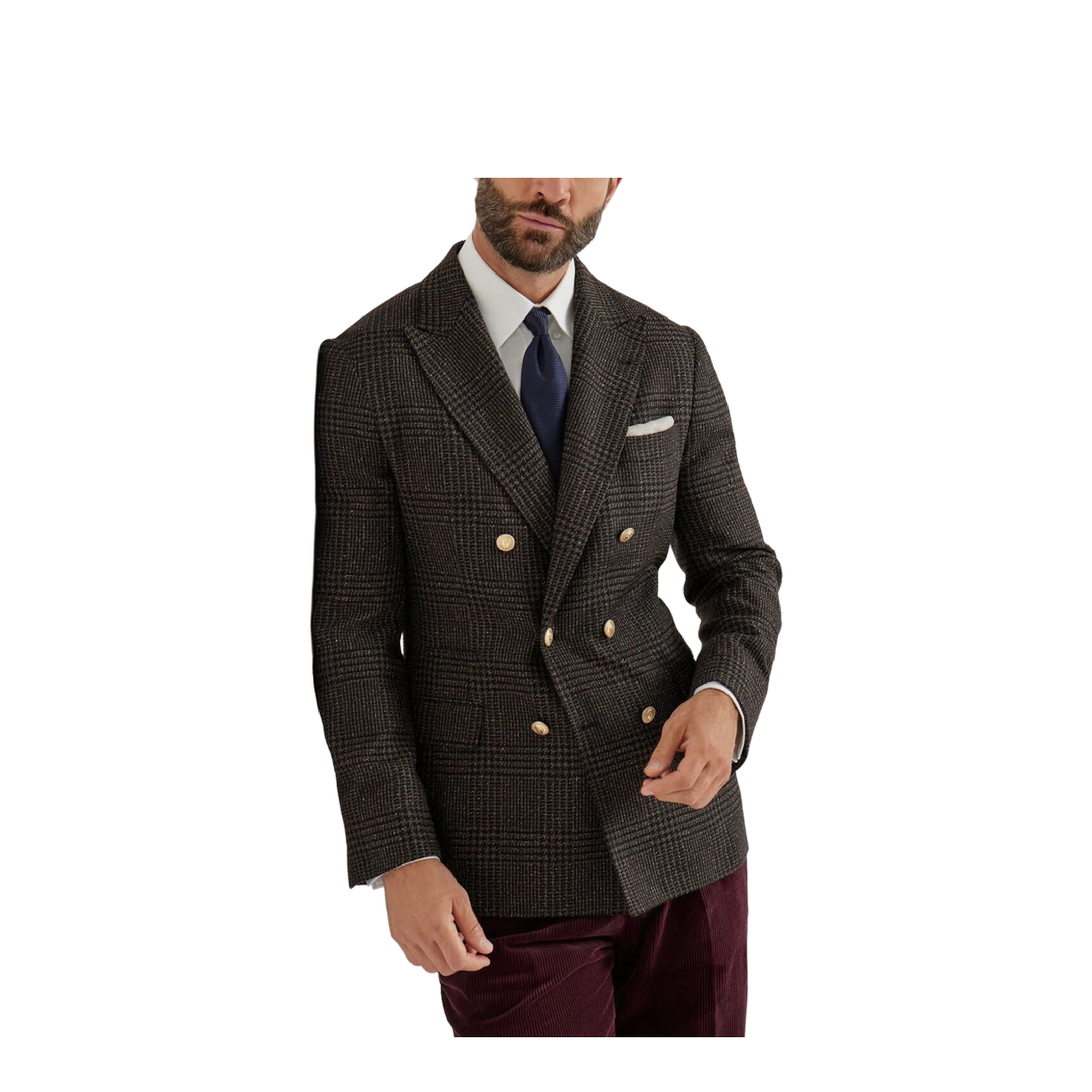 MAYFEYR - Brunello Cucinelli - Prince Of Wales One-And-A-Half Breasted Blazer With Metal Buttons - MV4167BPDG