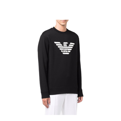 Black Cotton-Modal Blend Logo Print Sweatshirt