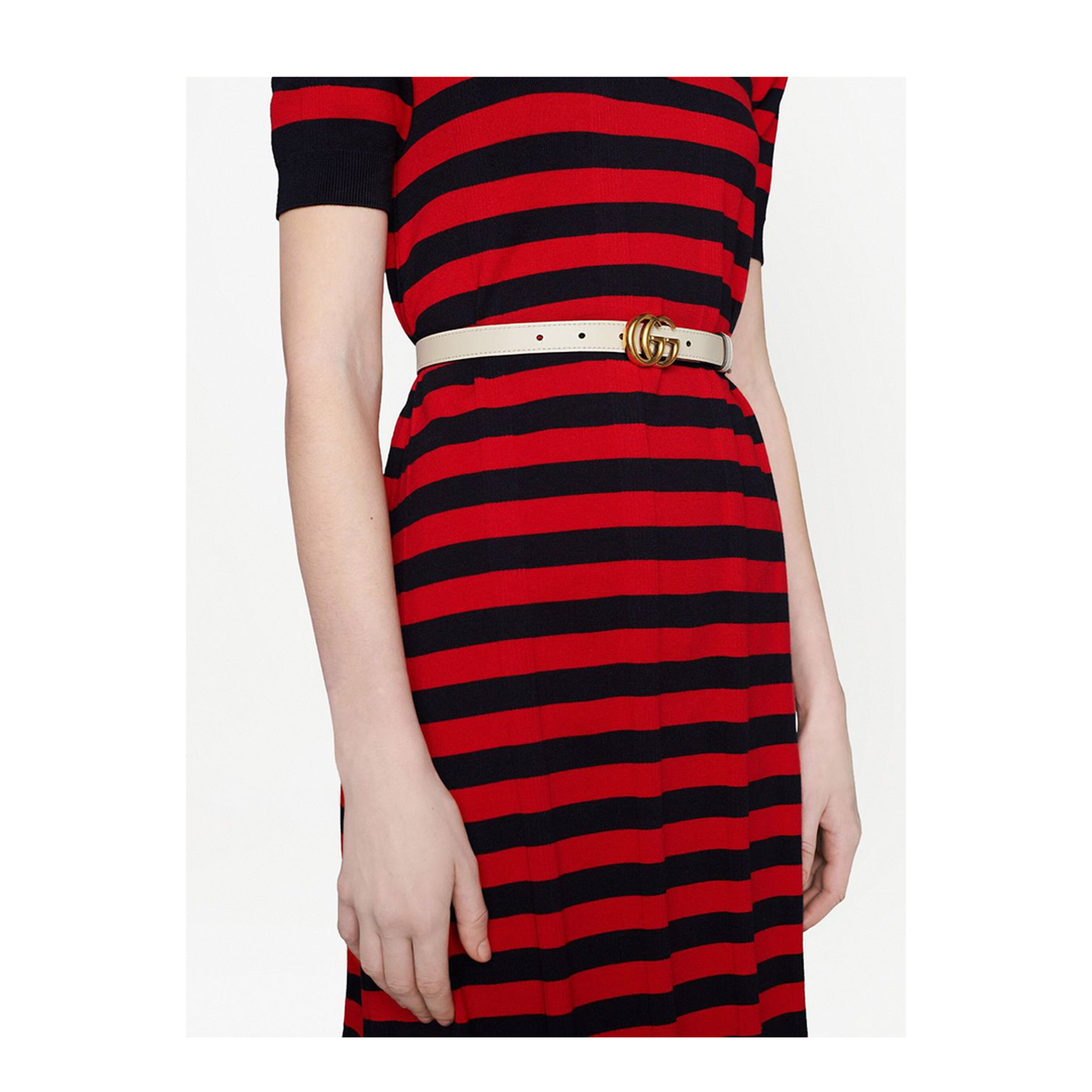 Reversible Thin Belt in White Leather