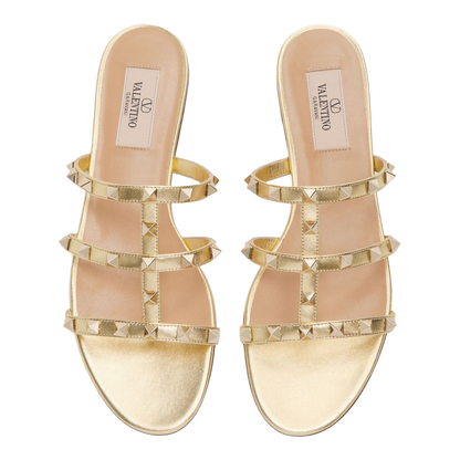 Rockstud Leather Flat Sandals