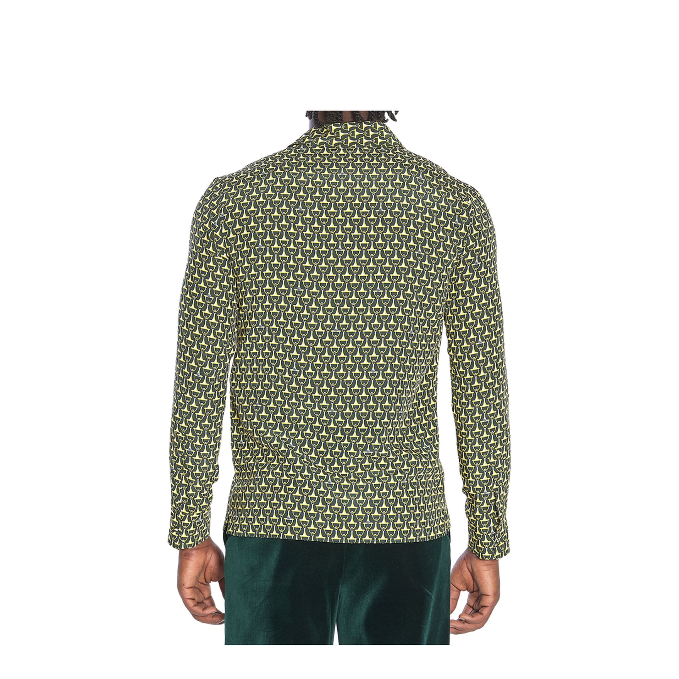Crêpe de Chine Silk Shirt in Dark Green and Gold