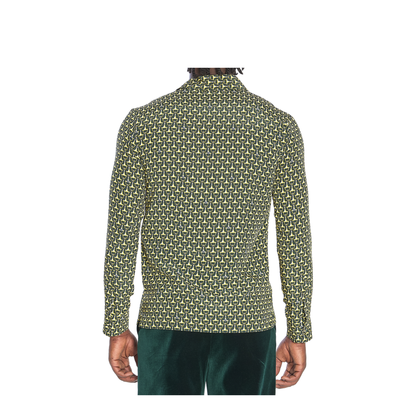 Crêpe de Chine Silk Shirt in Dark Green and Gold