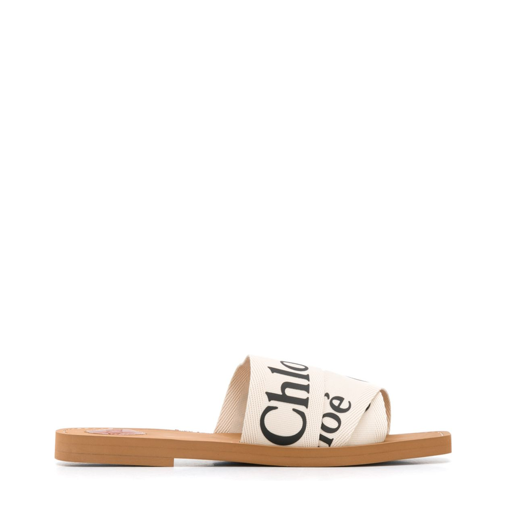 White Linen All-Over Logo Print Low Stacked Heel