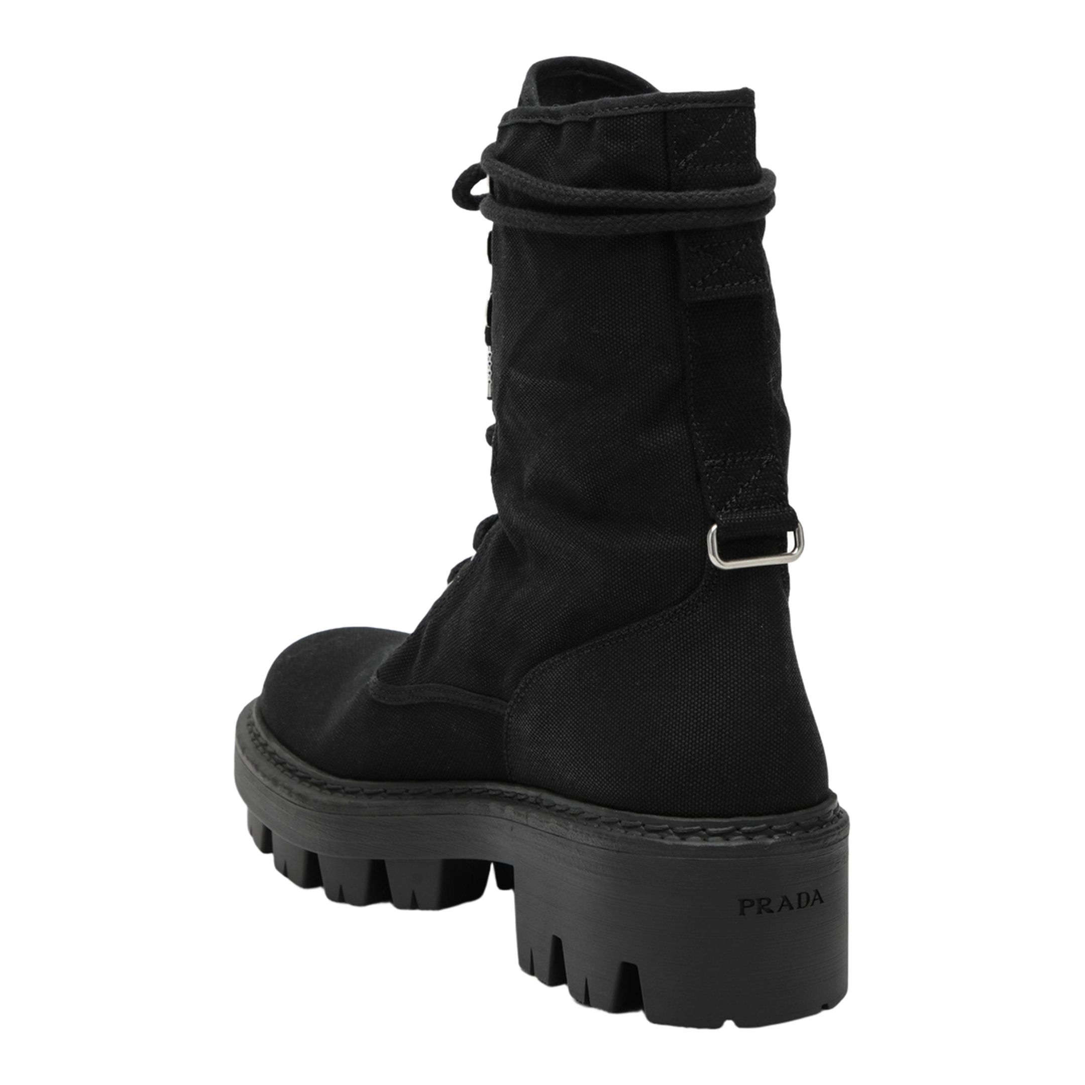Black Canvas Lace-Up Ankle Boots