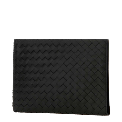Intrecciato Flat Leather Pouch - Black