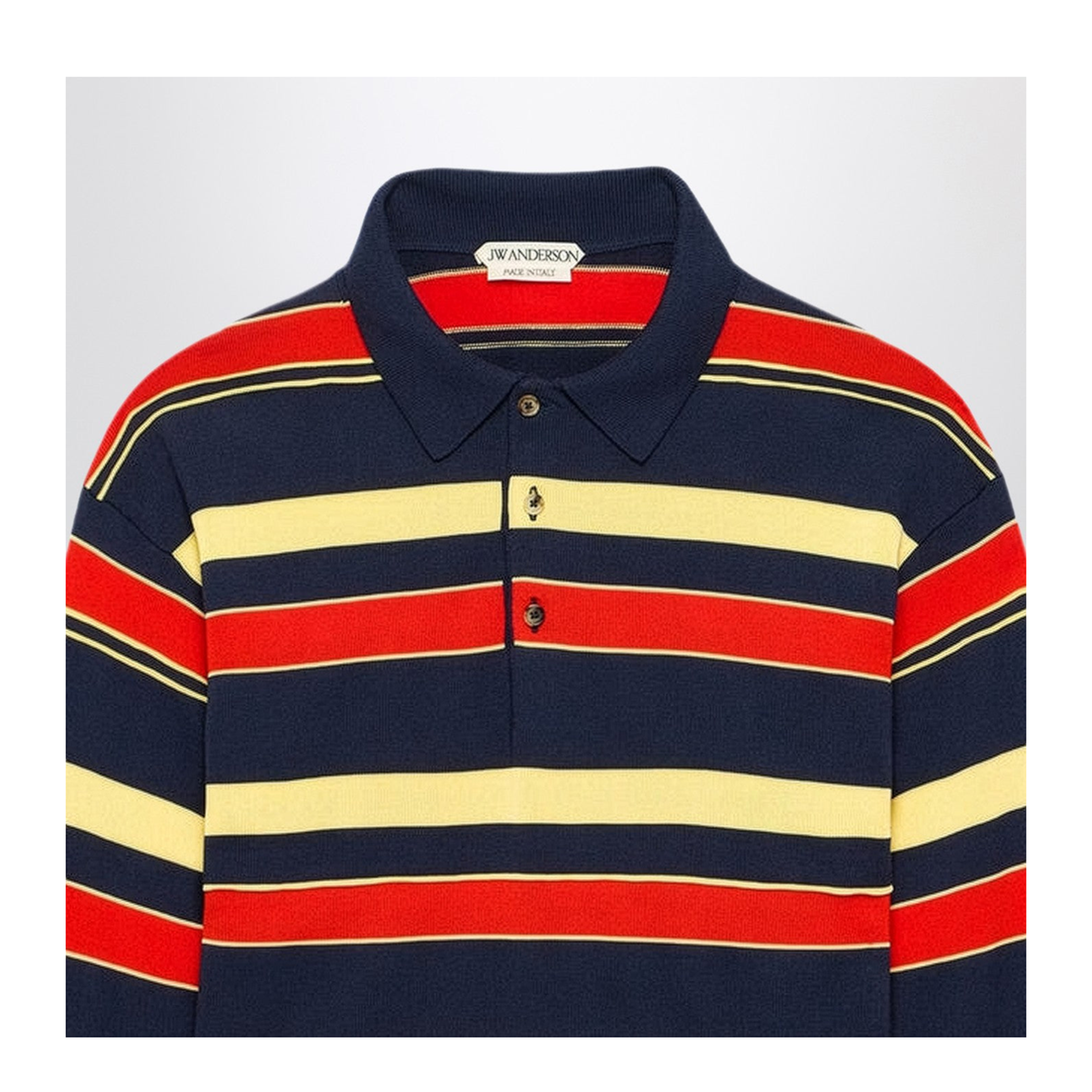 MAYFEYR - JW ANDERSON - Navy Striped Cotton Blend Polo Shirt - KW1450YN0457888