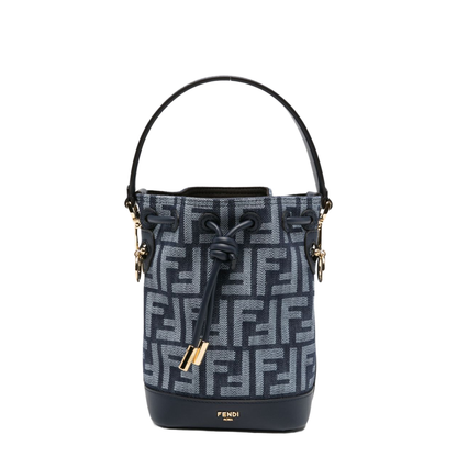 Mon Tresor Mini FF Jacquard Denim-Effect Bucket Bag - Dark Blue