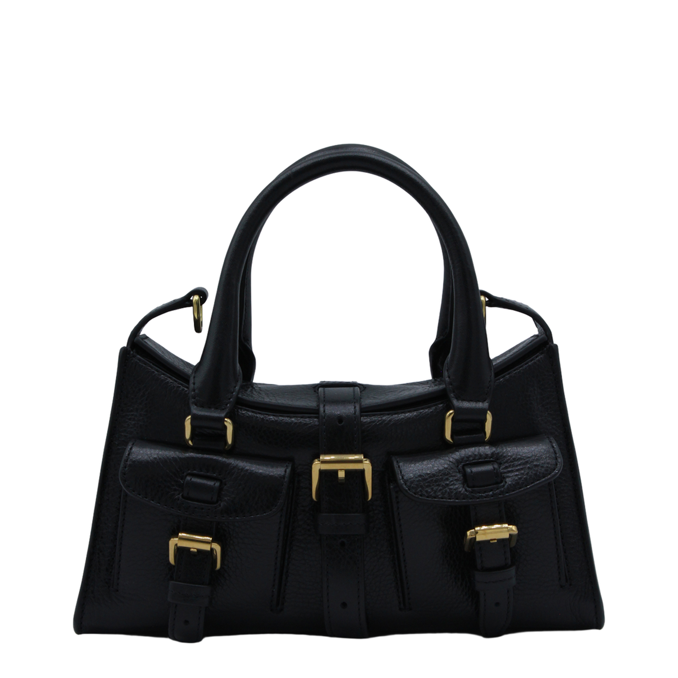 Mini Roxanne High Shine Leather Handbag - Black