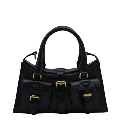 Mini Roxanne High Shine Leather Handbag - Black