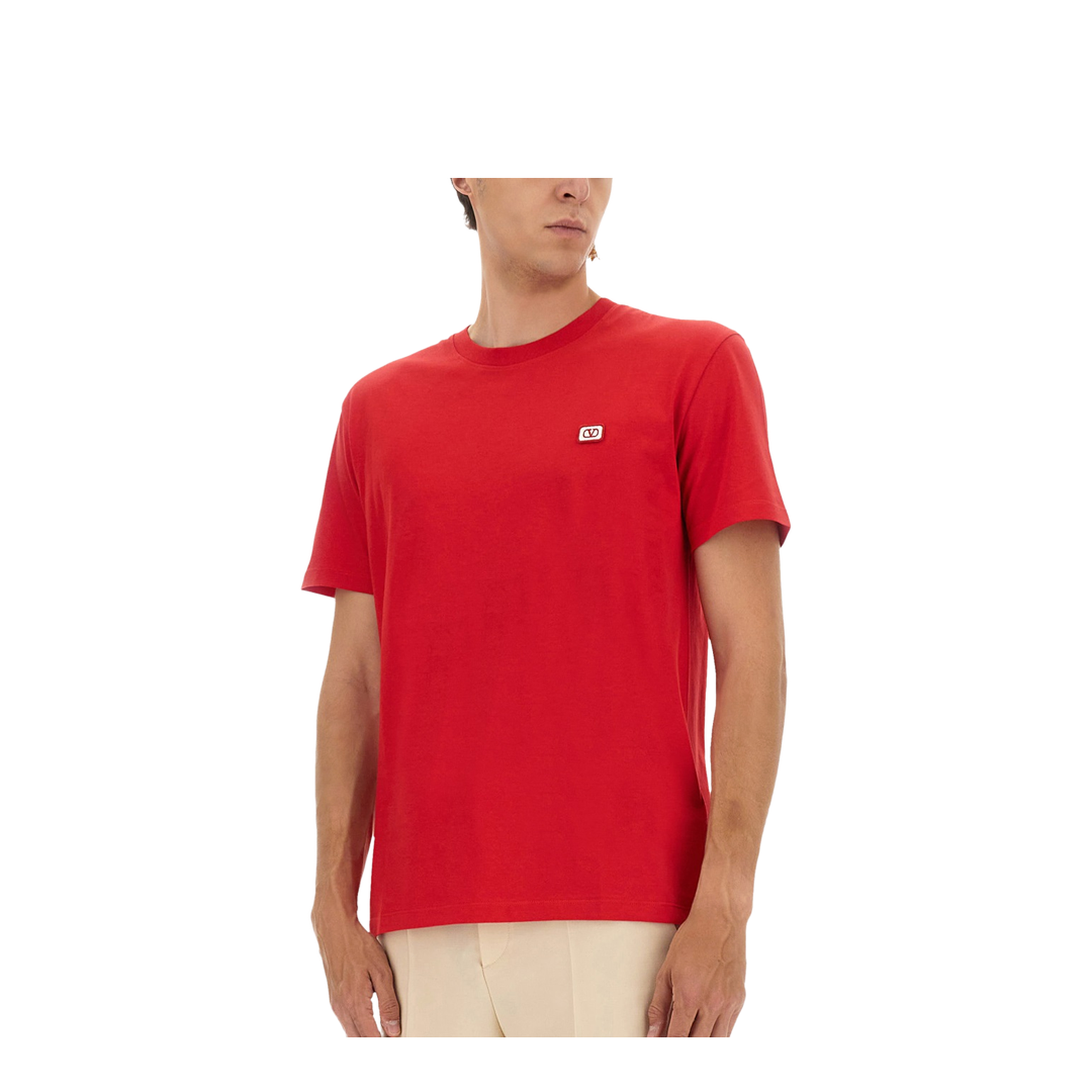 Red Crewneck T-Shirt with VLogo on the Front in Cotton