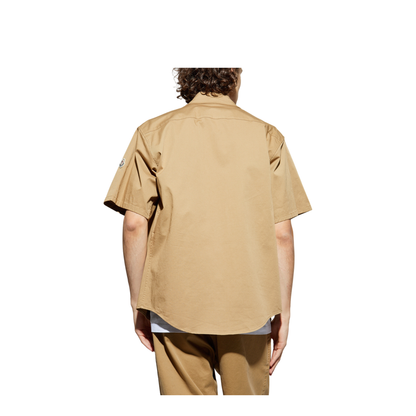 Beige Cotton Gabardine Short Sleeve Shirt