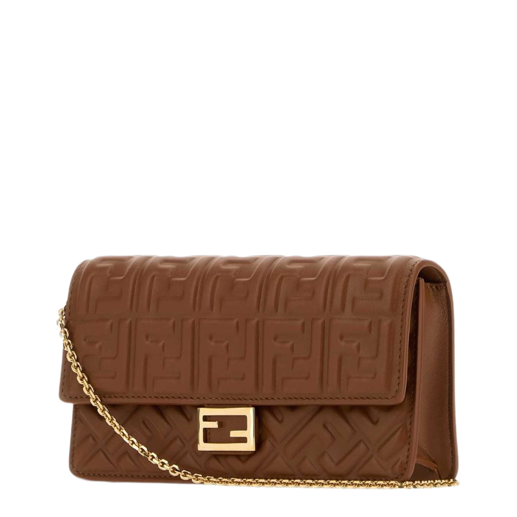 Baguette Nappa Leather Wallet On Chain - Sellier Brown