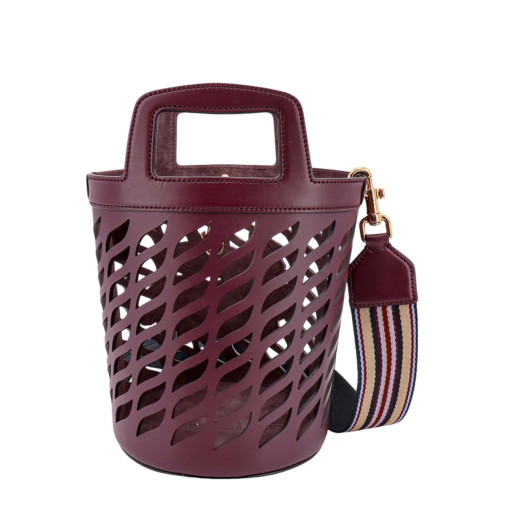 Perforated Leather Bucket Bag with Shoulder Strap
