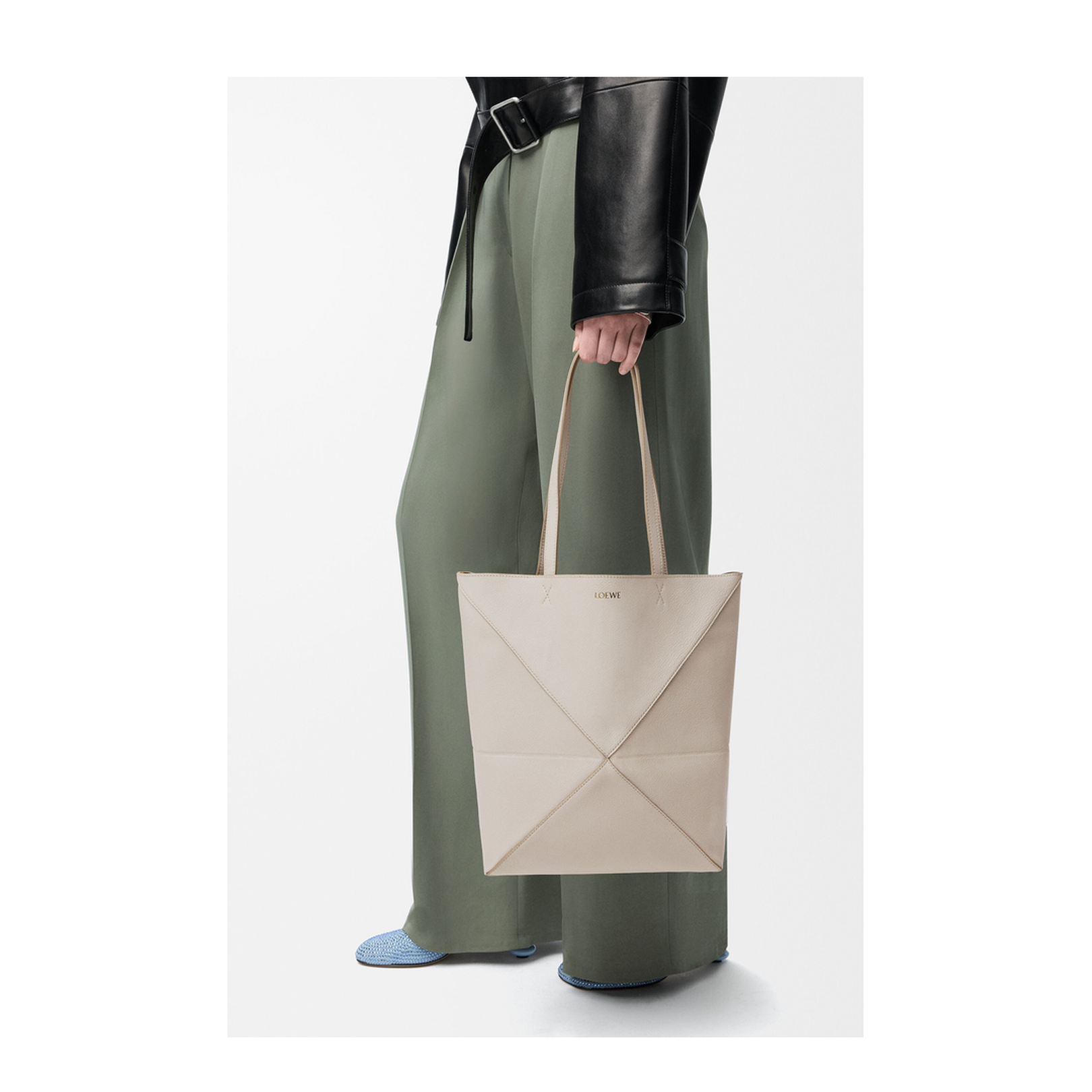 Medium Puzzle Fold Tote in Soft Grained Calfskin Grey