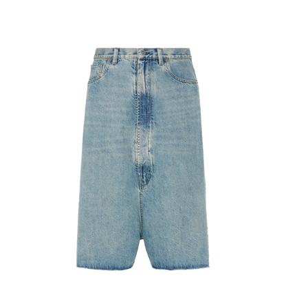 Low-crotch denim bermuda shorts in ice blue