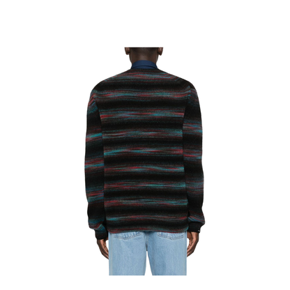 Black V-neck Sweater with Horizontal Stripes