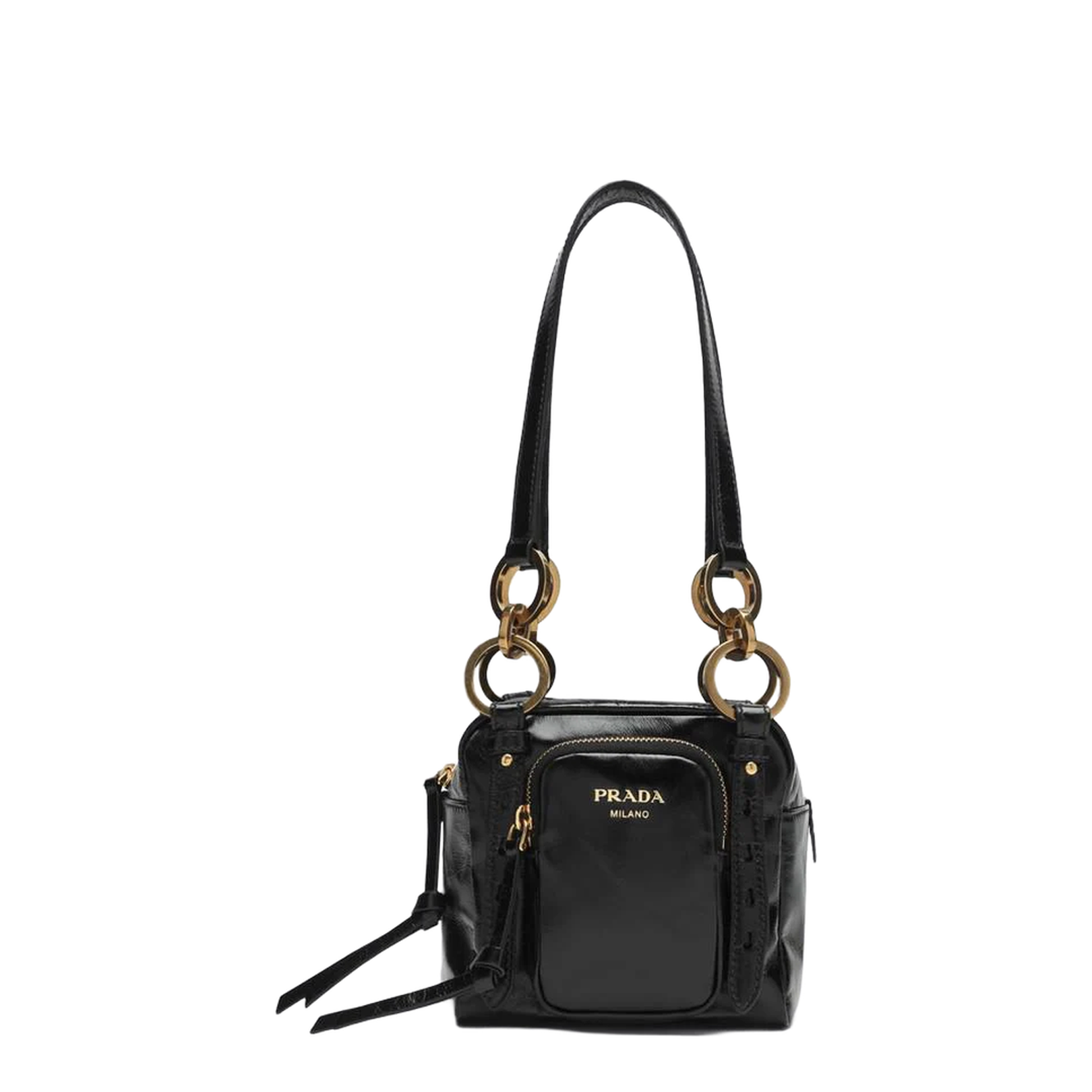 Black Dangle Leather Top-Handle Mini Bag