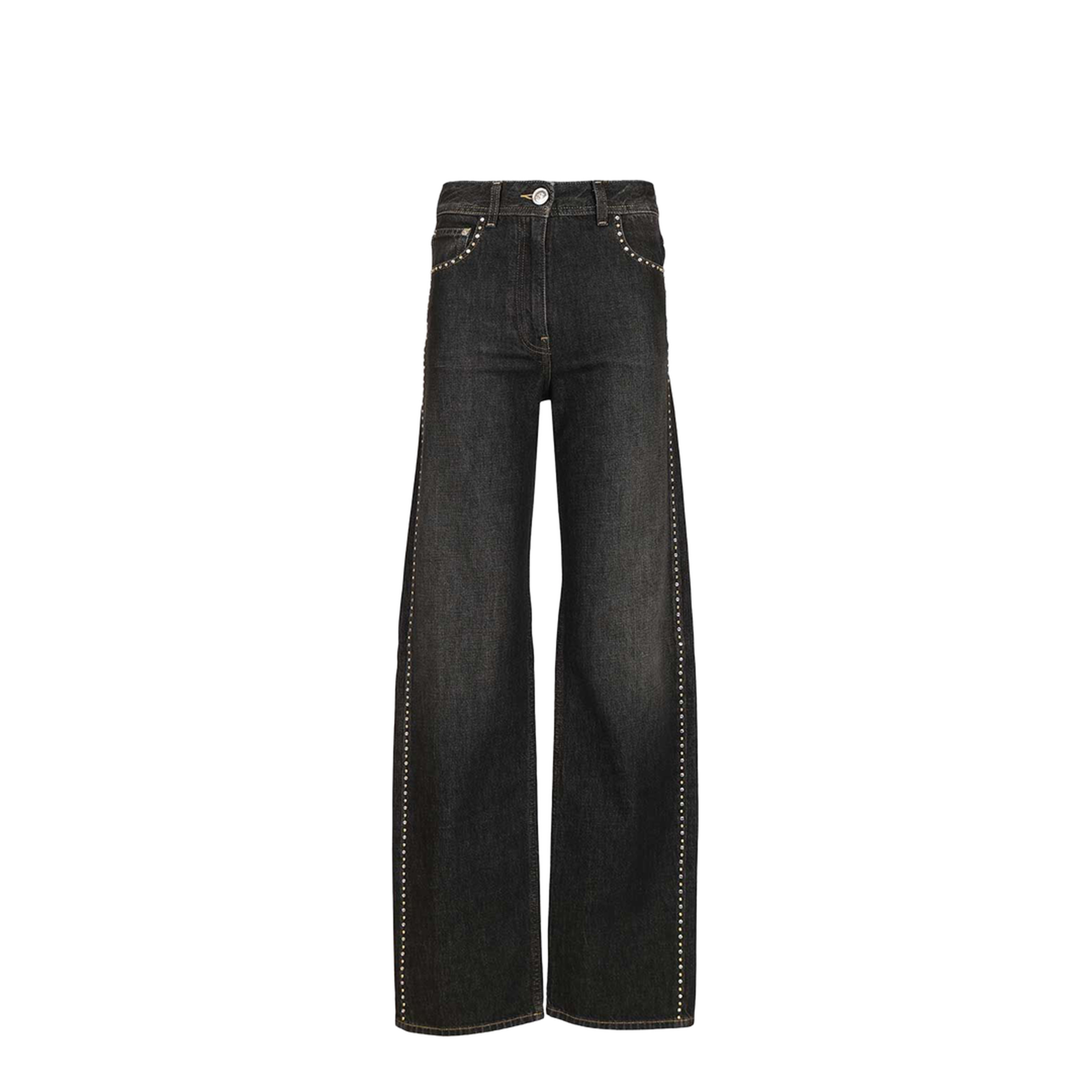 Denim Pants With Studs - Black