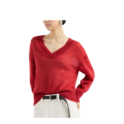 V-neck Knitted Sweater Red