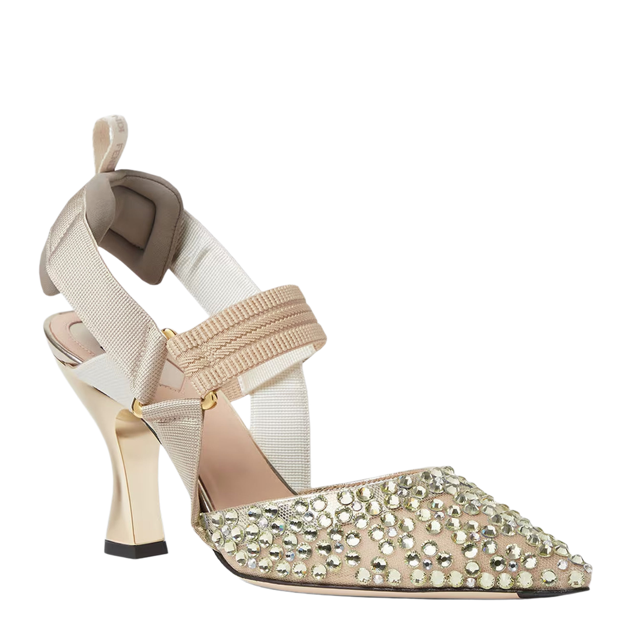 MAYFEYR - Fendi - Nude Mesh And Light Green Crystal Colibrì Slingbacks - 8J8951AY1DF1WCN