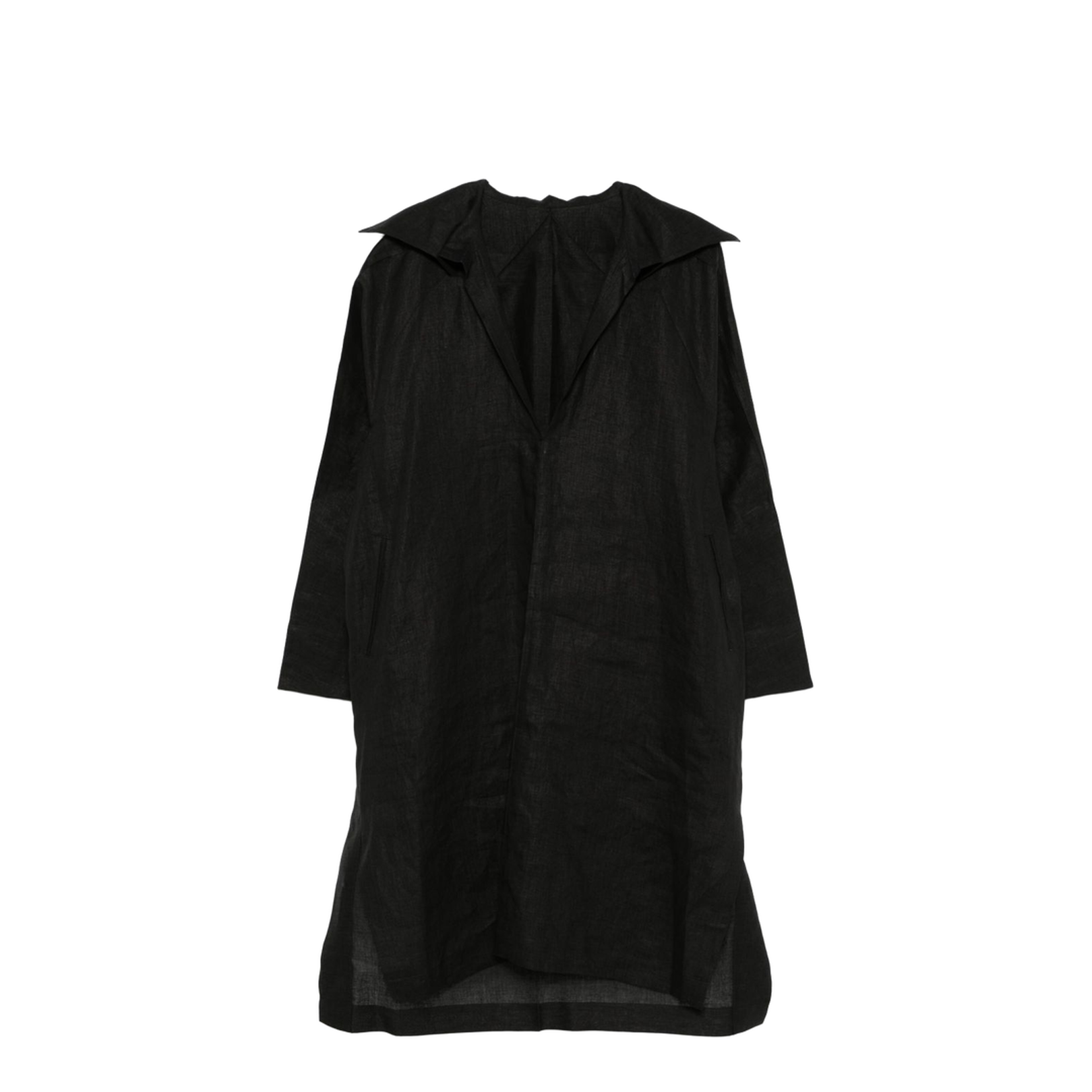 Black Short Side Slits V-Neck Top