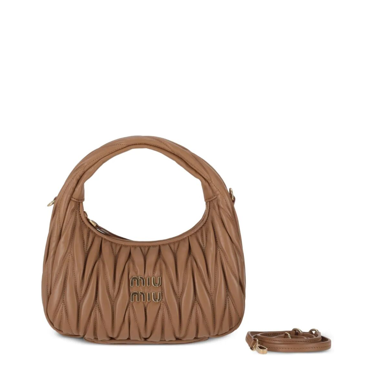 Wander Small Matelassé Nappa Leather Hobo Bag - Caramel
