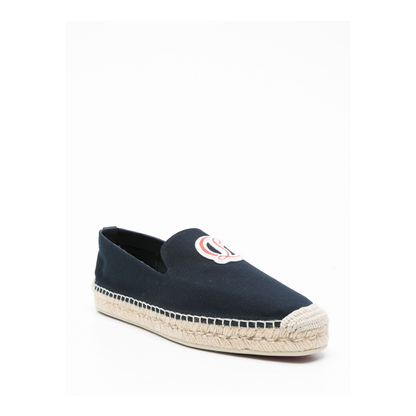 Dark Blue Embroidered Logo Espadrille Sole Slip-On Style Flat Sole Canvas Upper