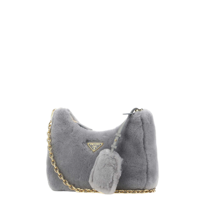 Light Grey Shearling Shoulder Bag