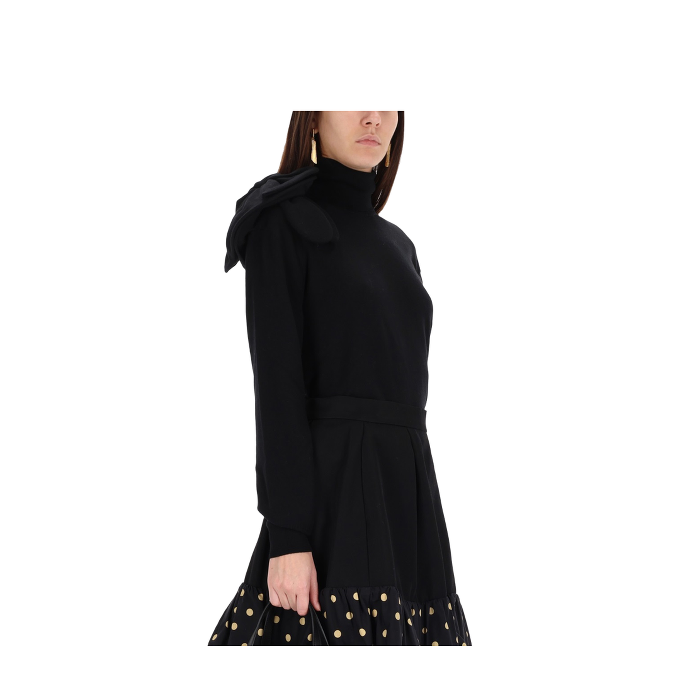 Black Turtleneck Sweater with Flower Detail