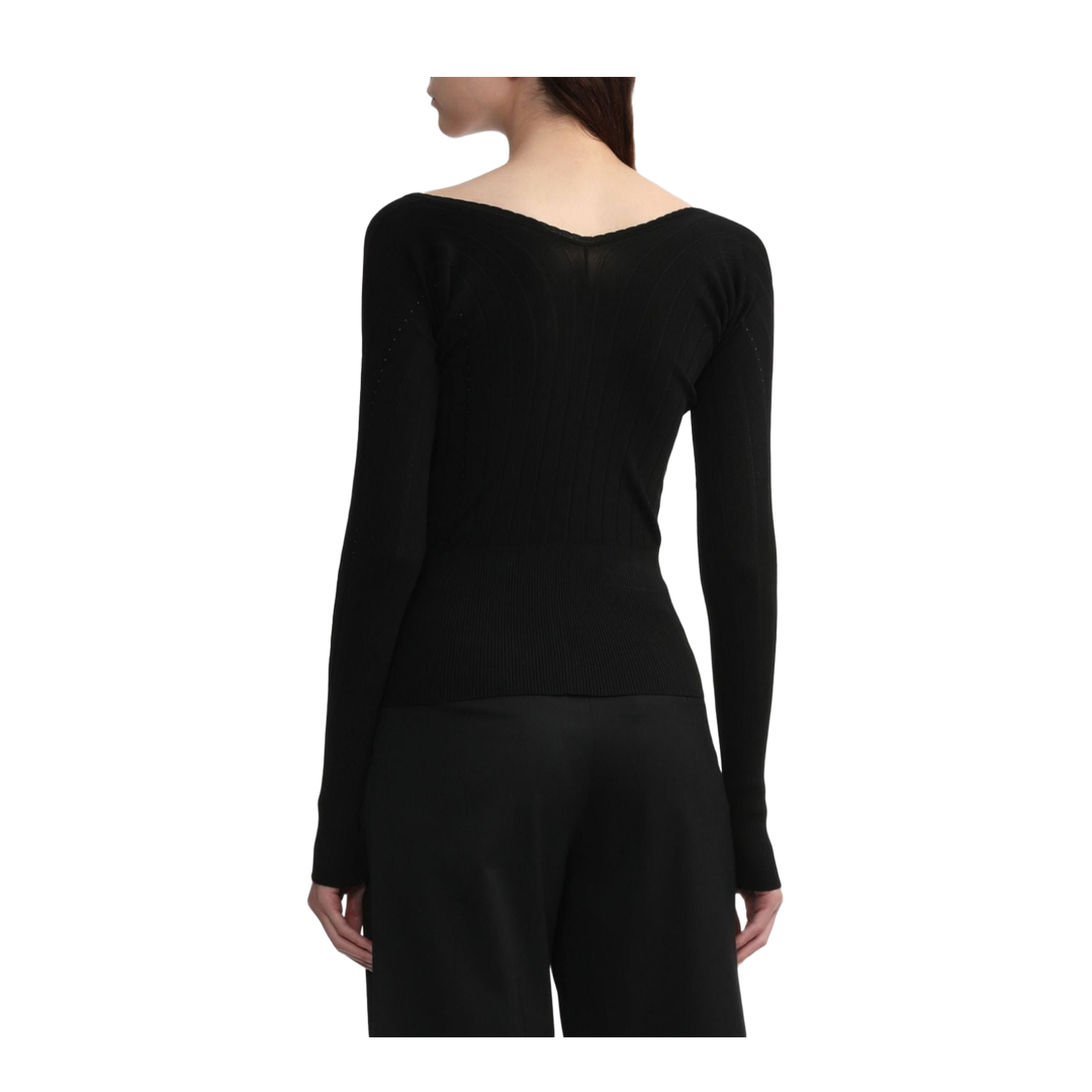 Black Ribbed Knit V-Neck Sweater