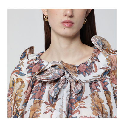 MAYFEYR - Farm Rio - White Sea Garden Blouse With Ruffles - 348823PL26084