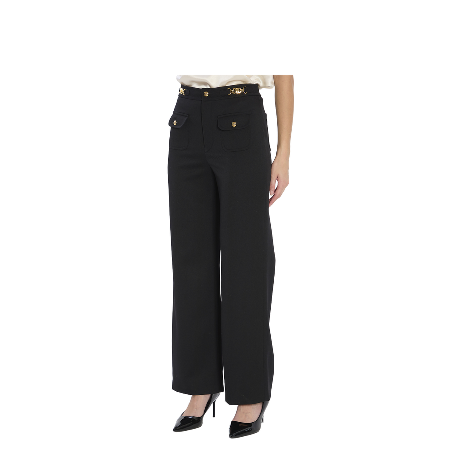 Black Wool Trousers With A Diagonal Weave