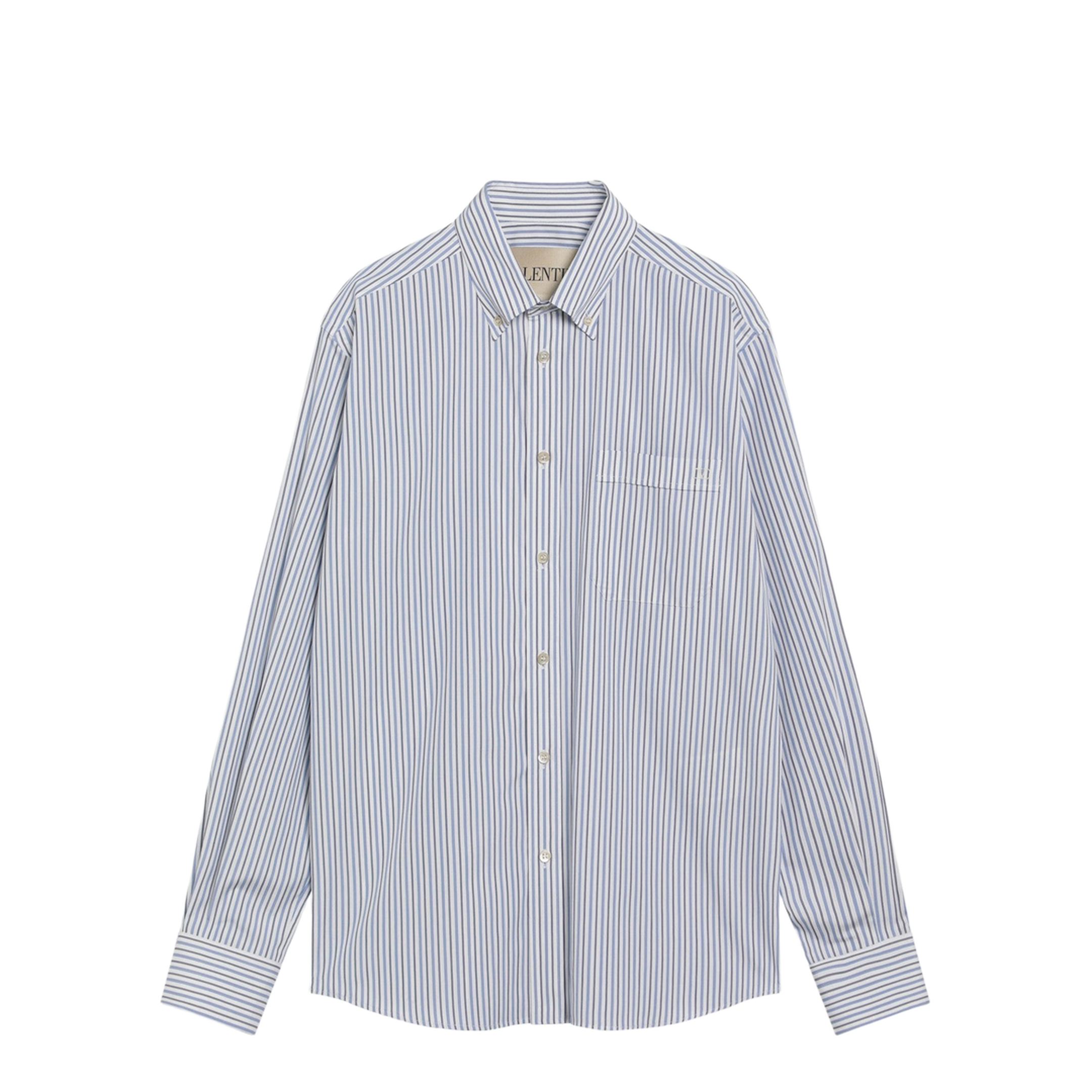 Blue Striped Cotton Long-Sleeve Shirt