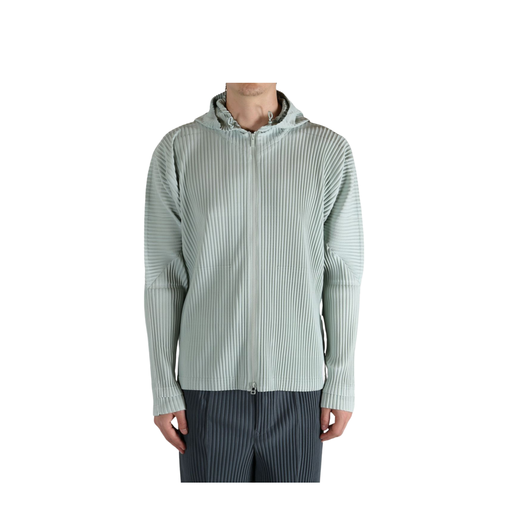 Light Green Pleated Design Zip Front Fastening Hooded Jacket