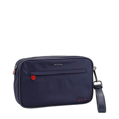 Blue Nylon Clutch Bag With Iconic Logo Embroidery