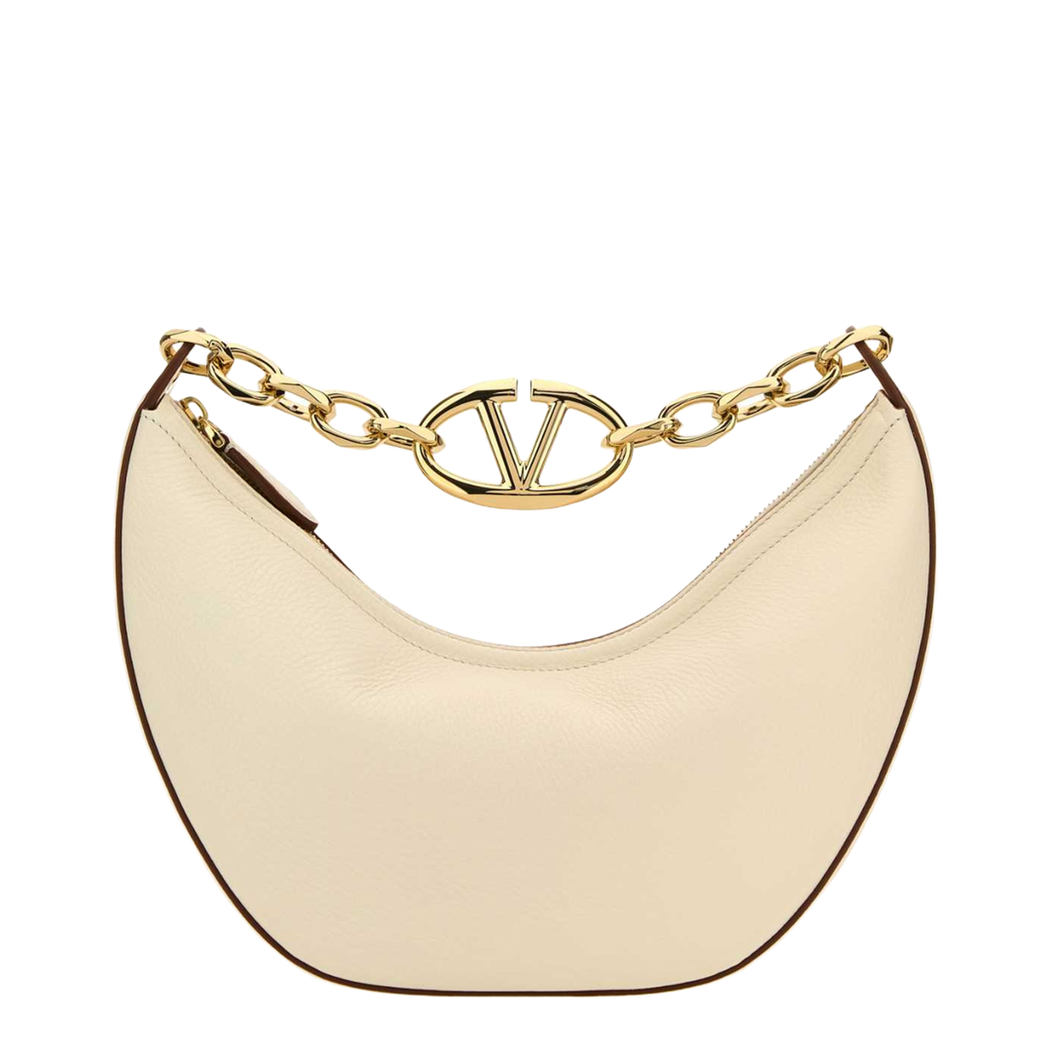 Ivory Leather Small Hobo Vlogo Moon Handbag